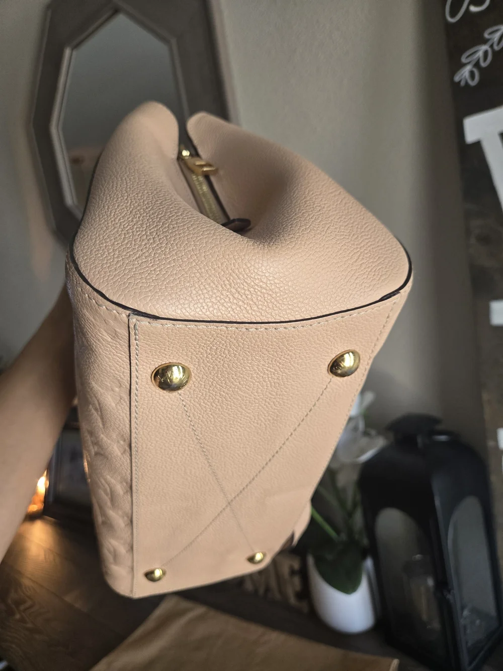 Louis Vuitton Beige Embossed Monogram Leather Tote